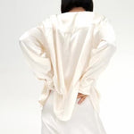 Cream Satin Tie-Front Top And Wide-Leg Pants Set