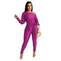 One Shoulder Lace Up Long Sleeved Jumpsuit - runwayfashionista.com