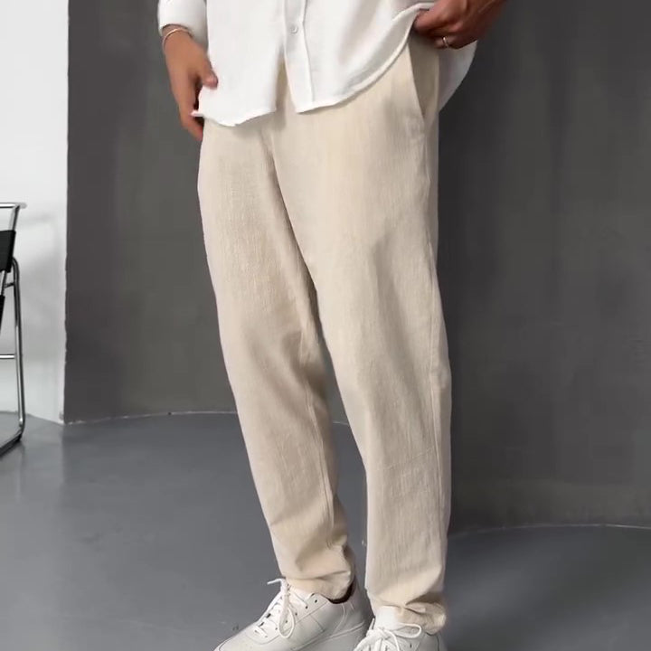 Beige Linen Straight-leg Pants