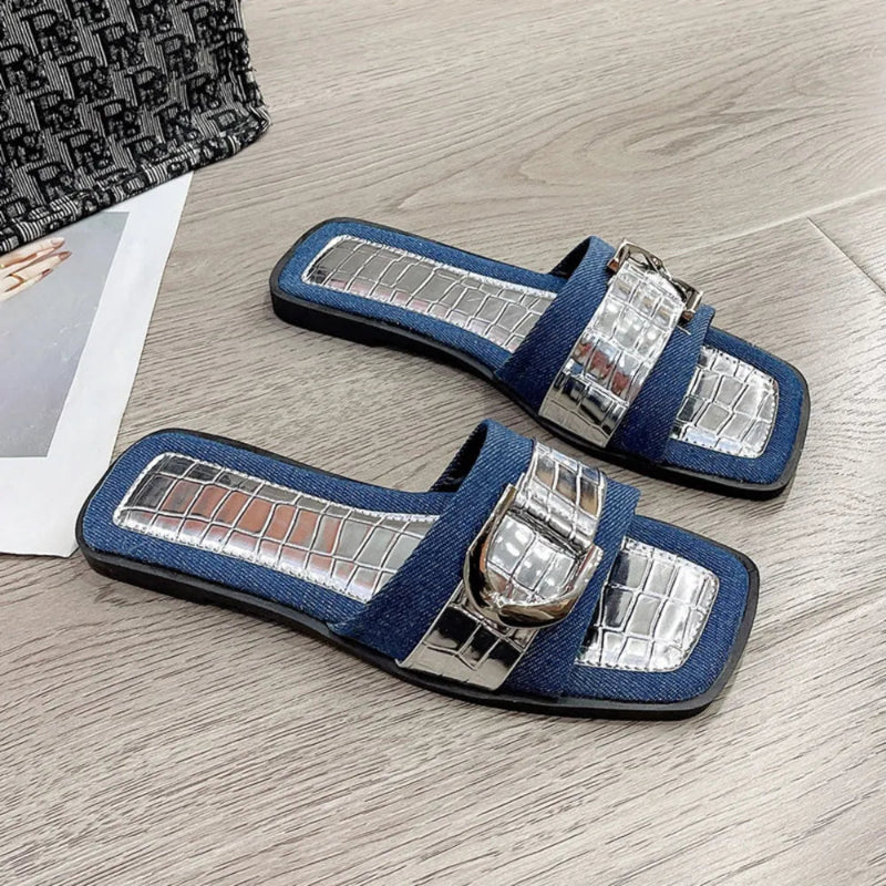 Buckle Trim Open Toe Flat Sandals - Elegant & Comfortable - runwayfashionista.com