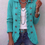 Double-Button Ruffle-Trim Knit Cardigan - light blue