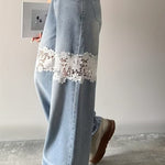 Light Wash Lace Insert Wide Leg Jeans