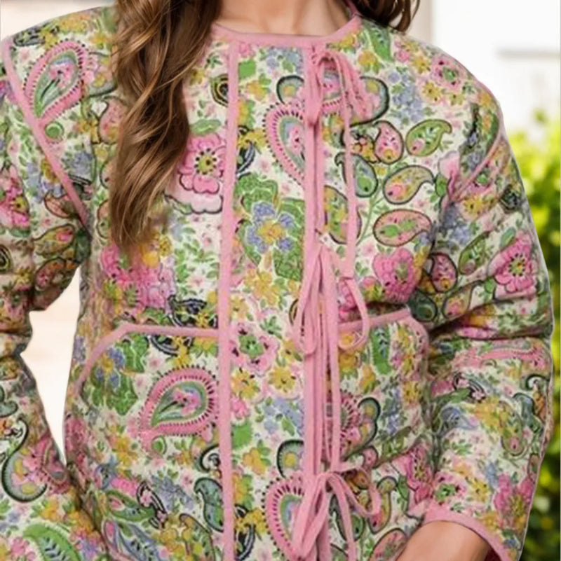 Tied Printed Long Sleeve Jacket - runwayfashionista.com