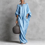Relaxed Batwing Sleeve Maxi Dress with Pockets - pight blue