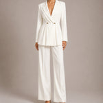 Solid-color Long-sleeve Fitted Blazer & High-waisted Straight-leg Trousers Set