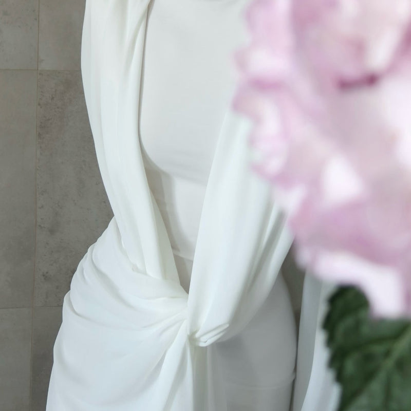 White Draped Knot-back Maxi Dress