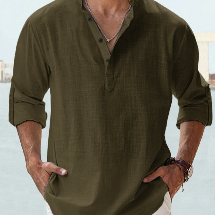Casual Cotton Linen Shirt - Olive green
