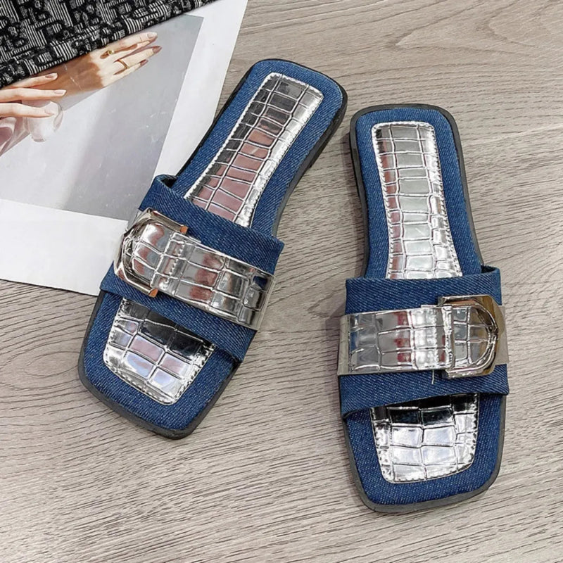 Buckle Trim Open Toe Flat Sandals - Elegant & Comfortable - runwayfashionista.com