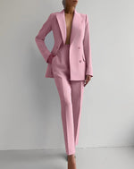 Single-breasted Jacket Top And Slim Fit Trousers Suit - pink