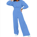 Oversized Cropped Hoodie & Wide-Leg Palazzo Sweatpant Co-Ord Set - blue