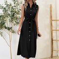 Button Up Sleeveless Midi Dress - runwayfashionista.com