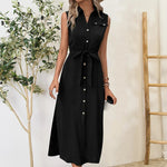Button Up Sleeveless Midi Dress - runwayfashionista.com