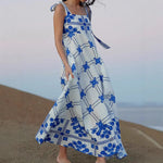 Elegant Vacation Style Maxi Dress - Blue