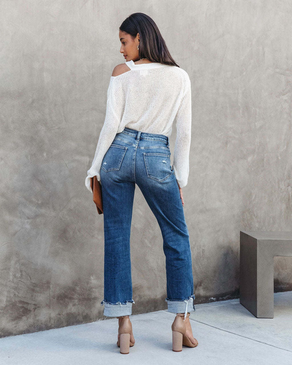 High Waist Button Splicing Straight Jeans - runwayfashionista.com