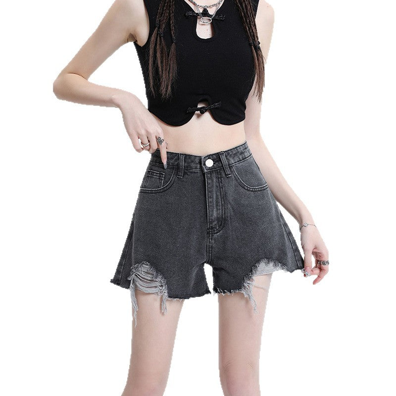 High Waist Distressed Loose Wide Leg Denim Shorts