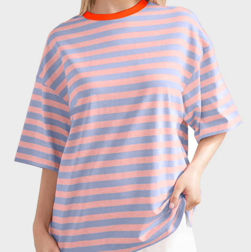 Casual Striped Quarter Sleeve T - Shirt - runwayfashionista.com