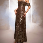 Sleeveless Off-the-shoulder Bodycon Sequined A-line Evening Gown