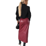 High Waist Split Leather Skirt