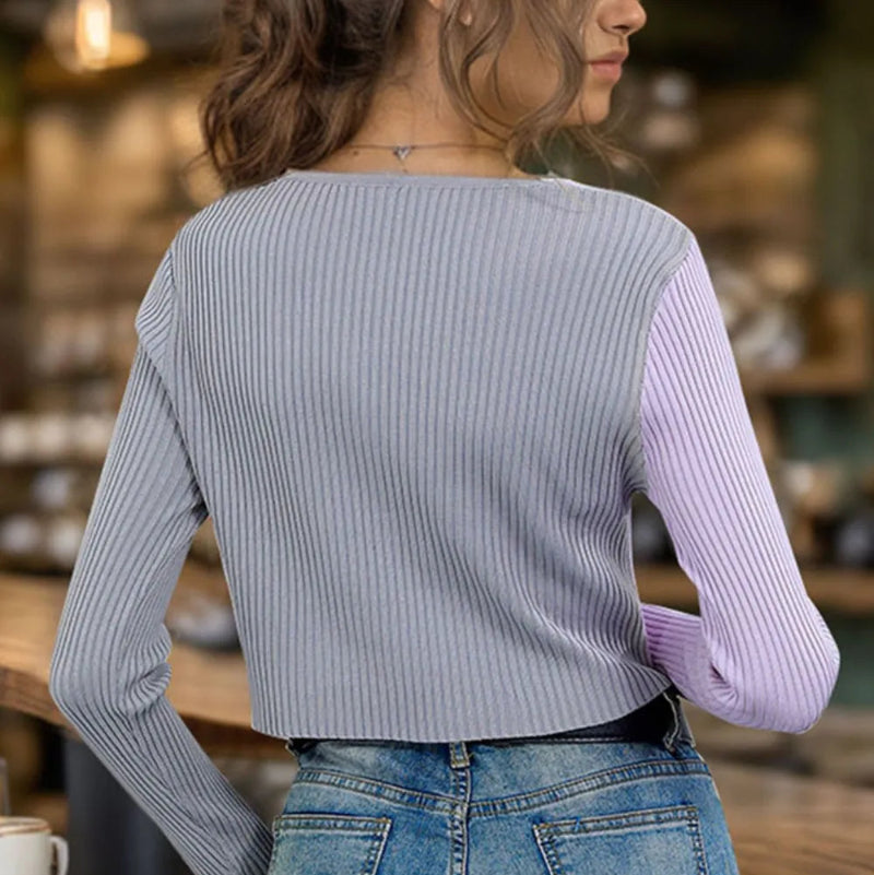 Contrast Button Up Long Sleeve Cardigan - runwayfashionista.com