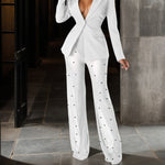 Buttoned Blazer & Beaded Pants Set