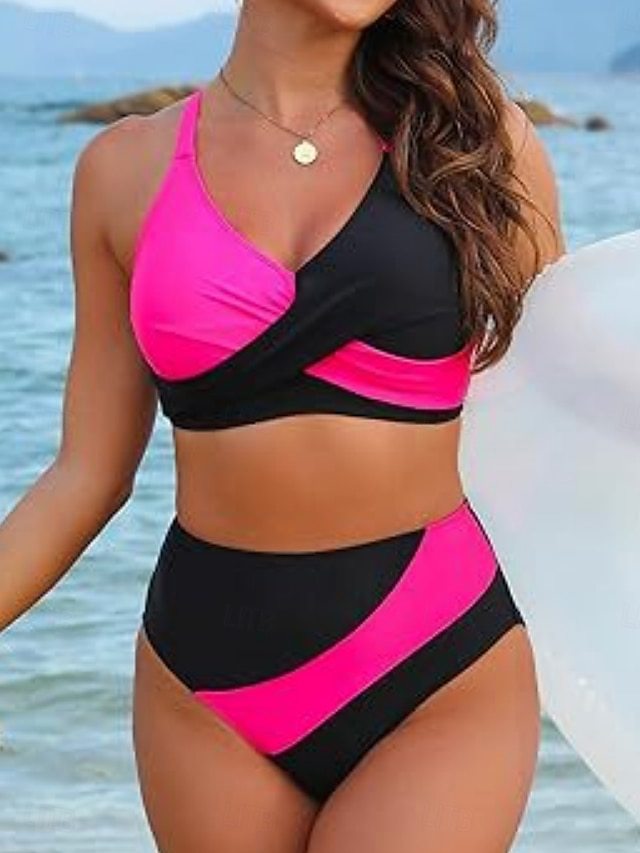Contrast Color High Waist Tied Sexy Two-Piece Swimsuit