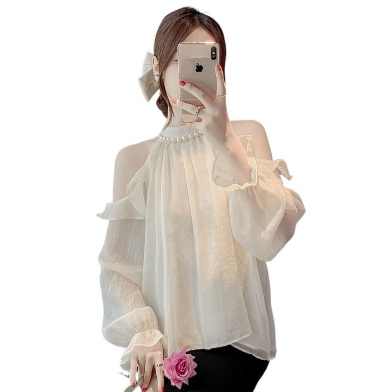 Off-shoulder chiffon shirt