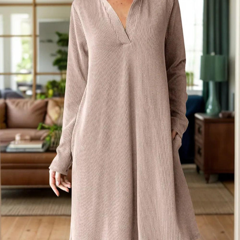 Notched long sleeve mini dress - runwayfashionista.com