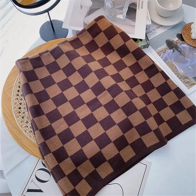 Checkerboard Plaid Knitted Hip Skirt