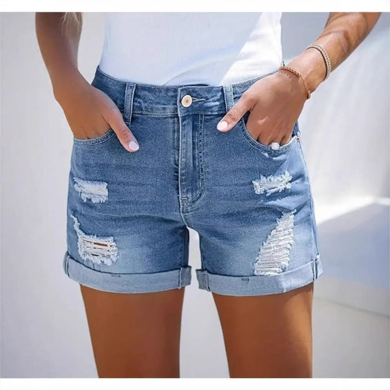 Straight-Leg Casual Denim Shorts
