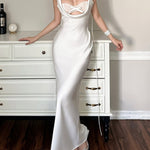 White Satin Backless Cutout Maxi Dress