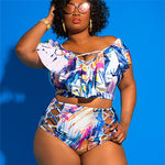 High Waist Printed Plus Size Bikini -runwayfashionista.com