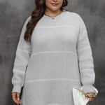 Plus Size Round Neck Long Sleeve Sweater Dress ingrey