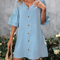 V-Neck Half Sleeve Mini Dress - runwayfashionista.com