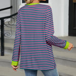 Pocketed Striped Round Neck Long Sleeve T-Shirt - runwayfashionista.com