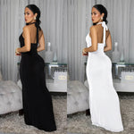 Backless Halter Deep V Neck Maxi Dress