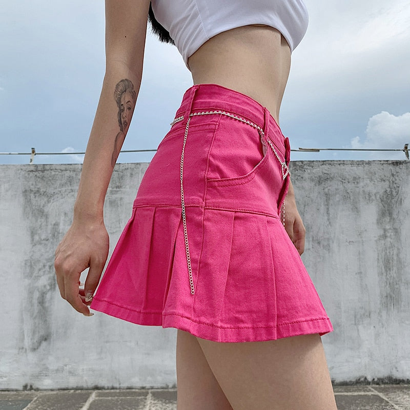 Harajuku Punk Y2K Denim Mini Pleated Skirt - runwayfashionista.com