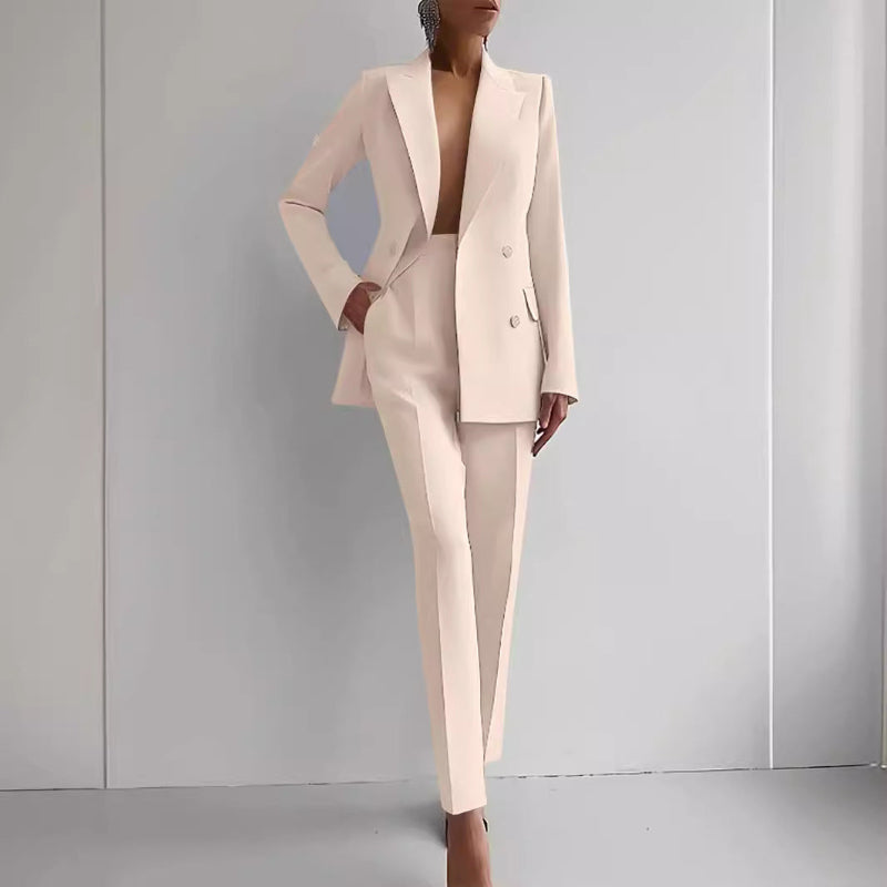 Single-breasted Jacket Top And Slim Fit Trousers Suit - cream