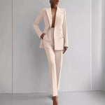 Single-breasted Jacket Top And Slim Fit Trousers Suit - cream
