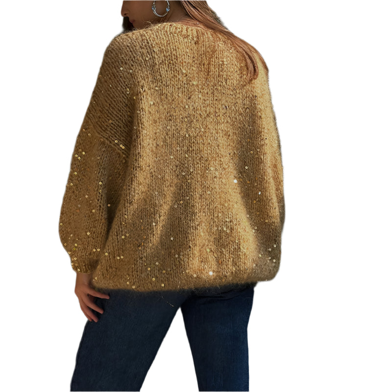 Loose Round Neck Lantern Sleeve Sweater