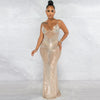 Beaded Strapless Sheer Mesh Maxi Dress