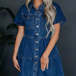 Short Sleeve Denim Dress - rynwayfashionista.com