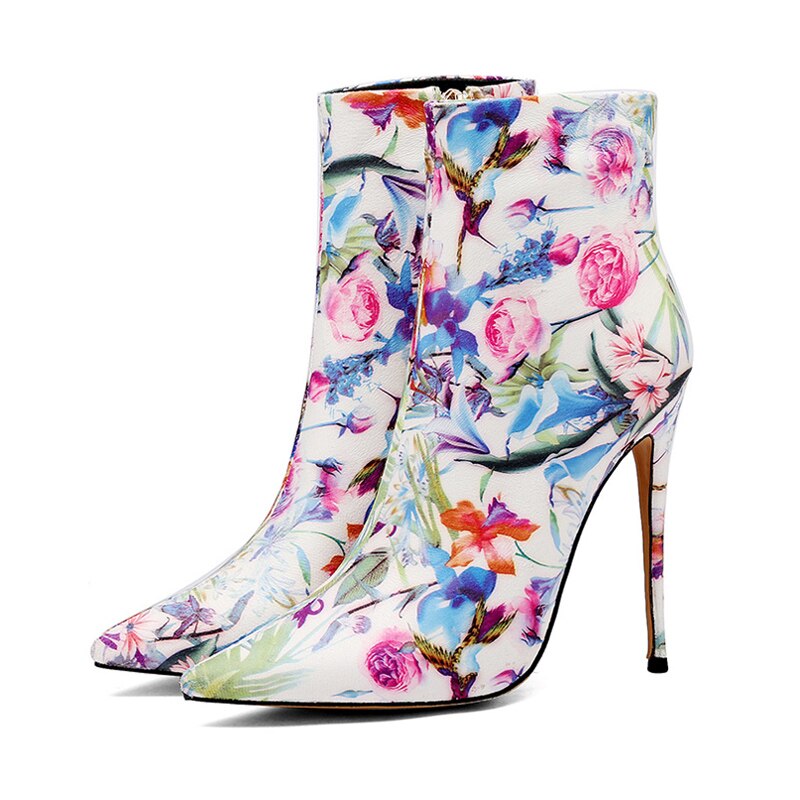12cm Zipper Flowers Ankle Boots