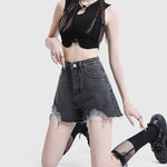 High Waist Distressed Loose Wide Leg Denim Shorts