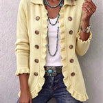 Double-Button Ruffle-Trim Knit Cardigan - yellow