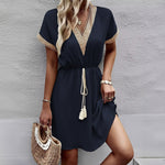 Turn heads effortlessly with this Casual Lace Splicing Short Dress—where comfort meets bold style in every stitch.