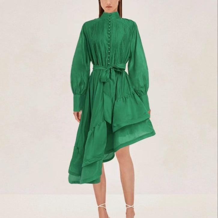 Pleated Mid Length Evening Dress