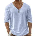 Men's Textured V-Neck Long Sleeve Top - light blue