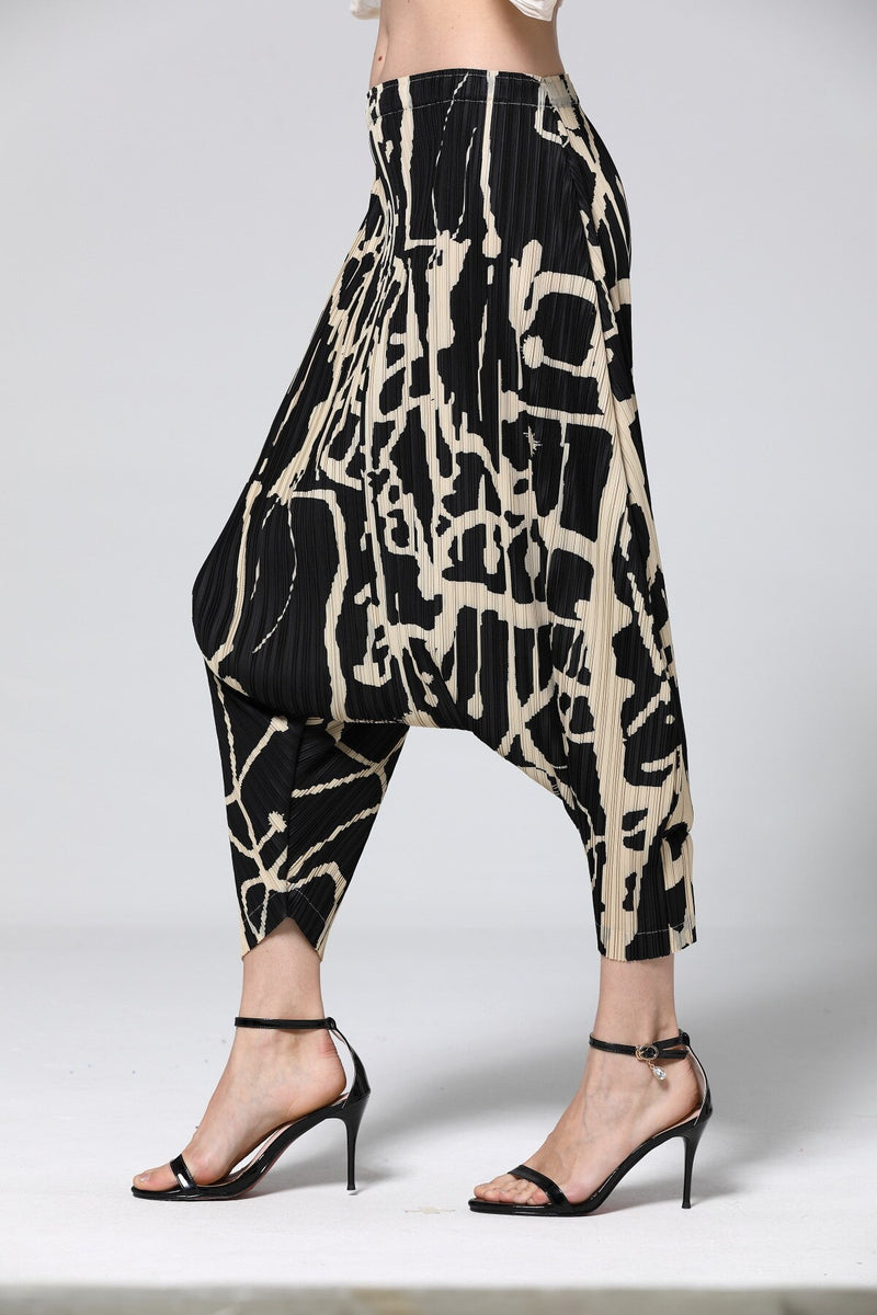 Pleated Fashion Printting Harem Pants - runwayfashionista.com