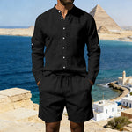 Casual Linen Shirt And Shorts Set - black