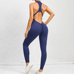 Zippered Sleeveless Jumpsuit - dark blue